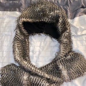 Faux fur (owl style) animal hat-scarf-mittens (3-in-1) functional fashion